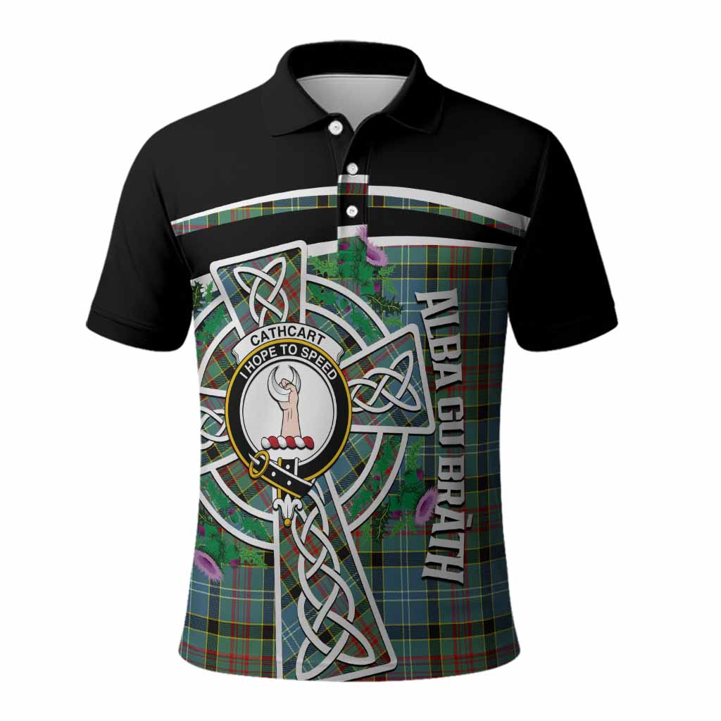 Cathcart Tartan Crest Polo Shirt Scottish Thistle Celtic Cross Alba Gu Brath