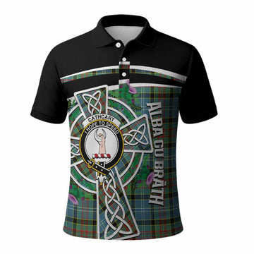Cathcart Tartan Crest Polo Shirt Scottish Thistle Celtic Cross Alba Gu Brath