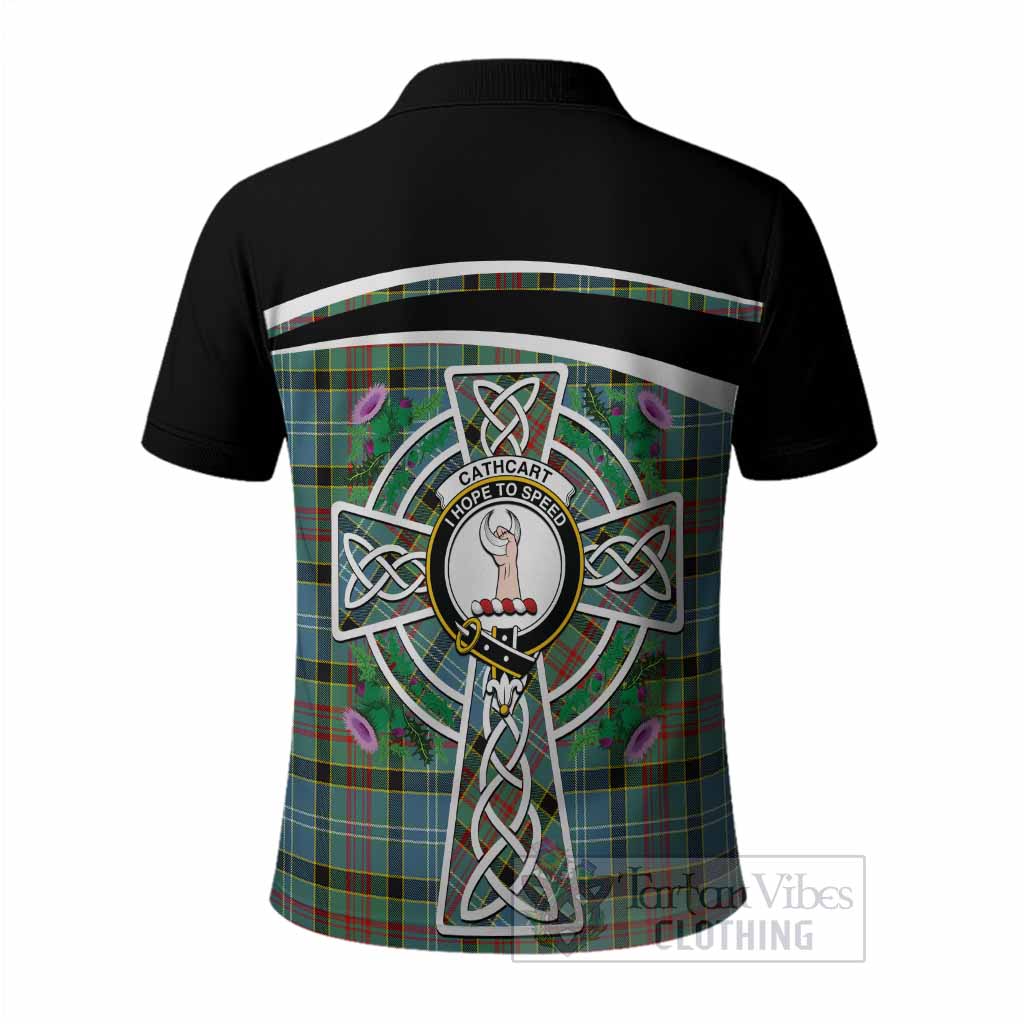 Cathcart Tartan Crest Polo Shirt Scottish Thistle Celtic Cross Alba Gu Brath