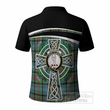 Cathcart Tartan Crest Polo Shirt Scottish Thistle Celtic Cross Alba Gu Brath