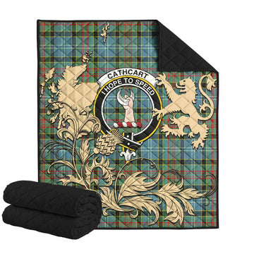 Cathcart Tartan Crest Premium Quilt with Scottish Iconic Symbols 