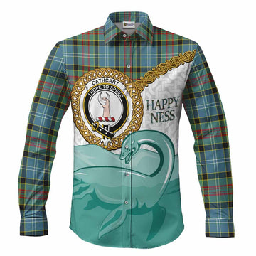 Cathcart Tartan Crest Scottish Loch Ness Monster Long Sleeve Button Shirts Happy Ness Scotland Celtic Knot