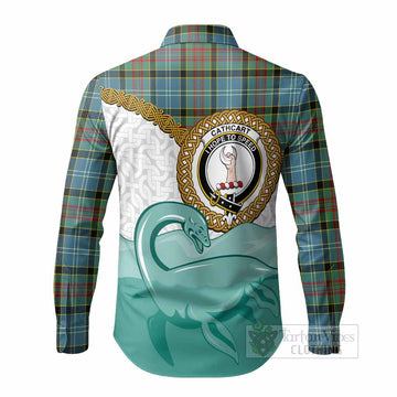 Cathcart Tartan Crest Scottish Loch Ness Monster Long Sleeve Button Shirts Happy Ness Scotland Celtic Knot