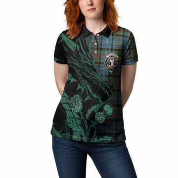 Cathcart Tartan Crest Scottish Women Polo Shirt Dragon and Thistle