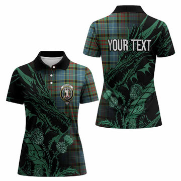 Cathcart Tartan Crest Scottish Women Polo Shirt Dragon and Thistle