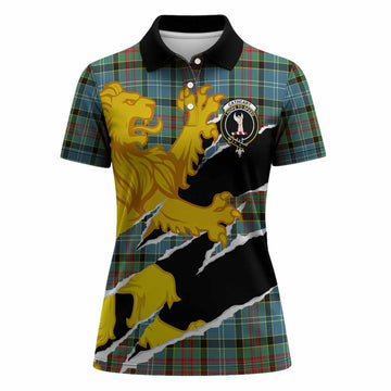 Cathcart Tartan Crest Scottish Women Polo Shirt Heraldic Golden Lion