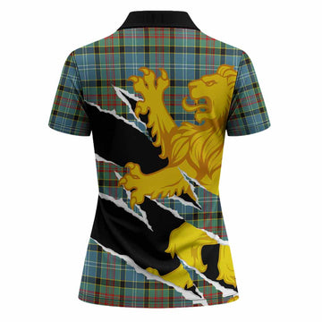 Cathcart Tartan Crest Scottish Women Polo Shirt Heraldic Golden Lion