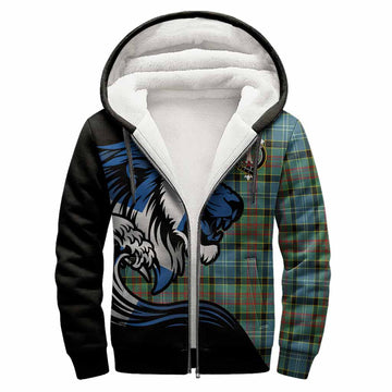 Cathcart Tartan Crest Sherpa Hoodie Scottish Golden Lions Wave Flow