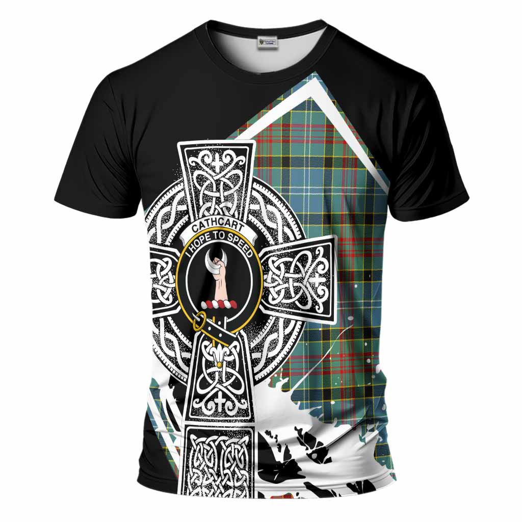 Cathcart Tartan Crest T-Shirt Scottish Celtic Cross Heritage