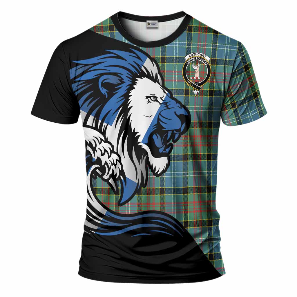 Cathcart Tartan Crest T-Shirt Scottish Golden Lions Wave Flow