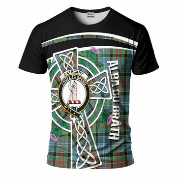 Cathcart Tartan Crest T-Shirt Scottish Thistle Celtic Cross Alba Gu Brath