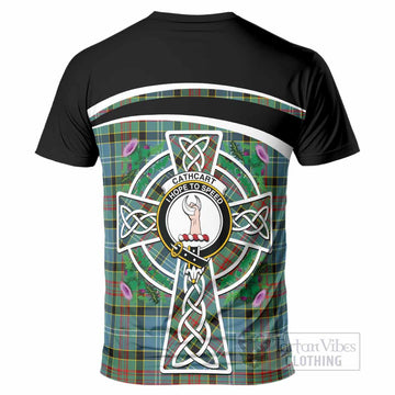 Cathcart Tartan Crest T-Shirt Scottish Thistle Celtic Cross Alba Gu Brath