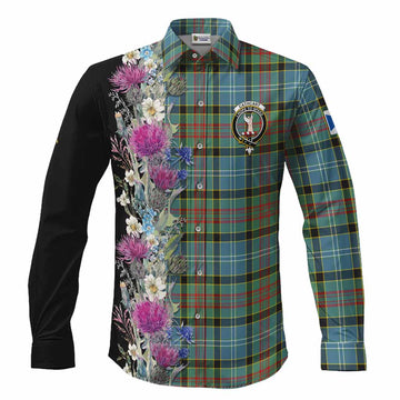 Cathcart Tartan Crest Thistle Floral Long Sleeve Button Shirts