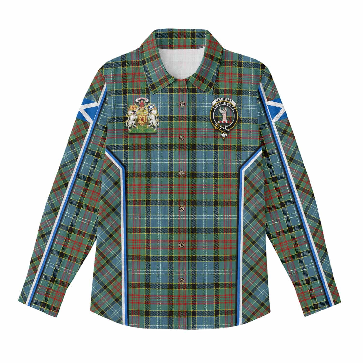 Cathcart Tartan Crest Women Casual Shirt Scotland Coat of Arm Flag Style - Tartan Vibes Clothing