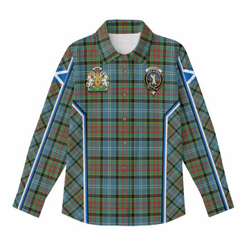 Cathcart Tartan Crest Women Casual Shirt Scotland Coat of Arm Flag Style