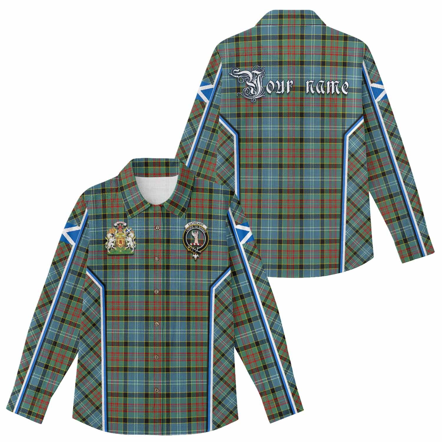 Cathcart Tartan Crest Women Casual Shirt Scotland Coat of Arm Flag Style - Tartan Vibes Clothing