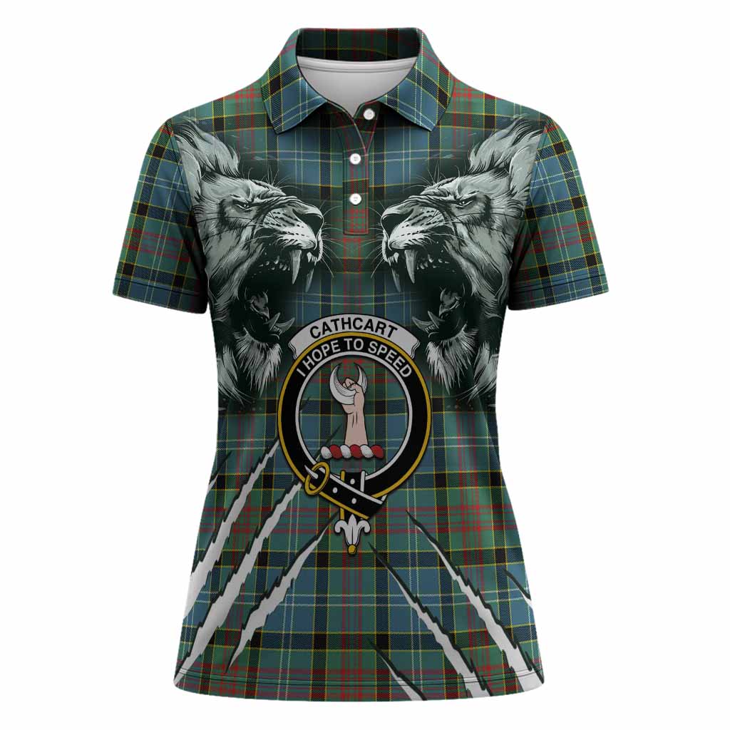 Cathcart Tartan Crest Women Polo Shirt Ferocious Lion Style