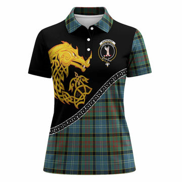 Cathcart Tartan Crest Women Polo Shirt Legendary Dragon Knot Half Style