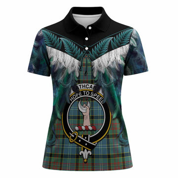 Cathcart Tartan Crest Women Polo Shirt New Zealand Maori Korowai Cloak