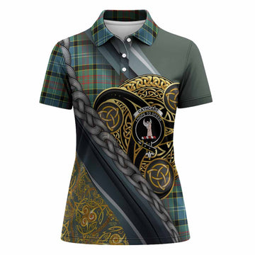 Cathcart Tartan Crest Women Polo Shirt Scottish Triskele Celtic