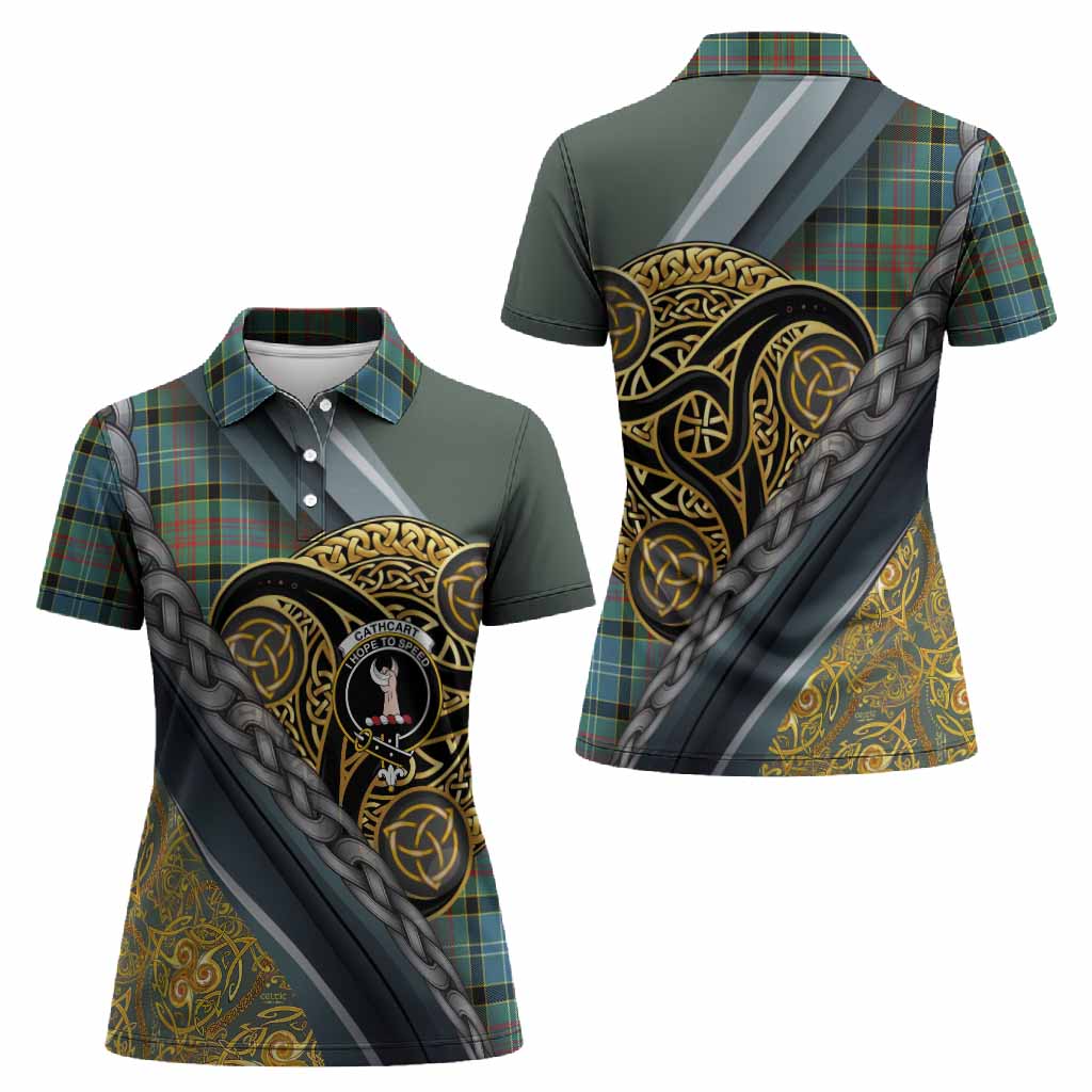 Cathcart Tartan Crest Women Polo Shirt Scottish Triskele Celtic