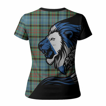 Cathcart Tartan Crest Women T shirt Scottish Golden Lions Wave Flow