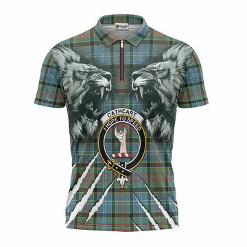Cathcart Tartan Crest Zipper Polo Shirt Ferocious Lion Style
