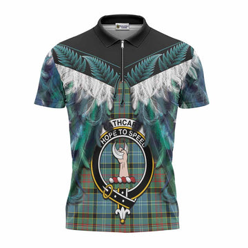 Cathcart Tartan Crest Zipper Polo Shirt New Zealand Maori Korowai Cloak