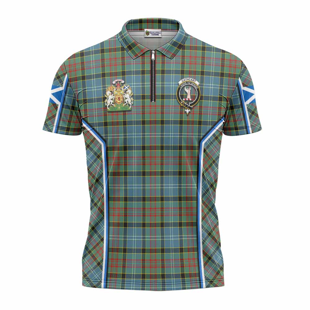 Cathcart Tartan Crest Zipper Polo Shirt Scotland Coat of Arm Flag Style - Tartan Vibes Clothing