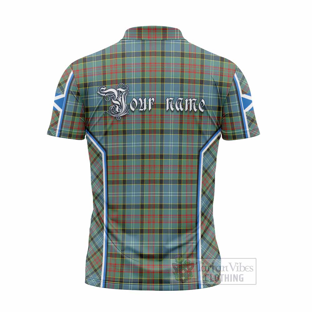 Cathcart Tartan Crest Zipper Polo Shirt Scotland Coat of Arm Flag Style - Tartan Vibes Clothing