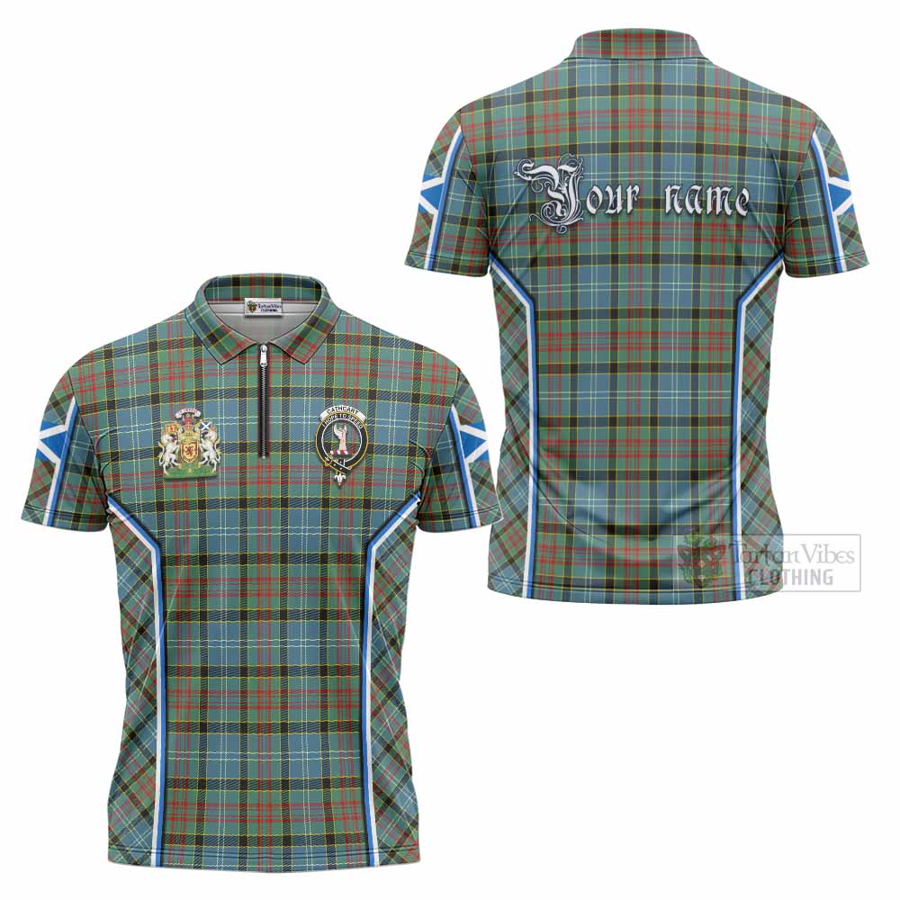 Cathcart Tartan Crest Zipper Polo Shirt Scotland Coat of Arm Flag Style - Tartan Vibes Clothing