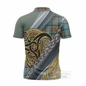 Cathcart Tartan Crest Zipper Polo Shirt Scottish Triskele Celtic
