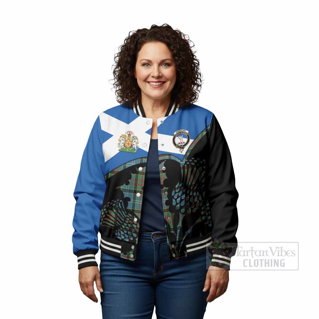 Cathcart Tartan Family Crest Baseball Jacket Scotland Thistle Floral Flag Style