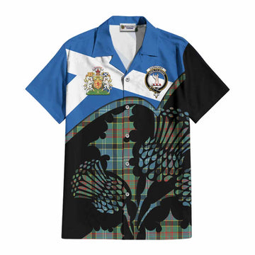 Cathcart Tartan Family Crest Cotton Hawaiian Shirt Scotland Thistle Floral Flag Style