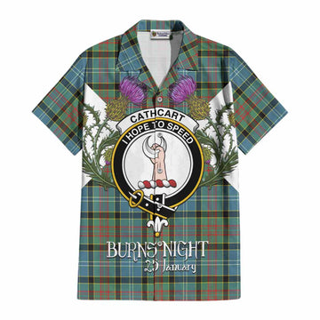 Cathcart Tartan Family Crest Cotton Hawaiian Shirt Scottish Burns Night Thistle Floral