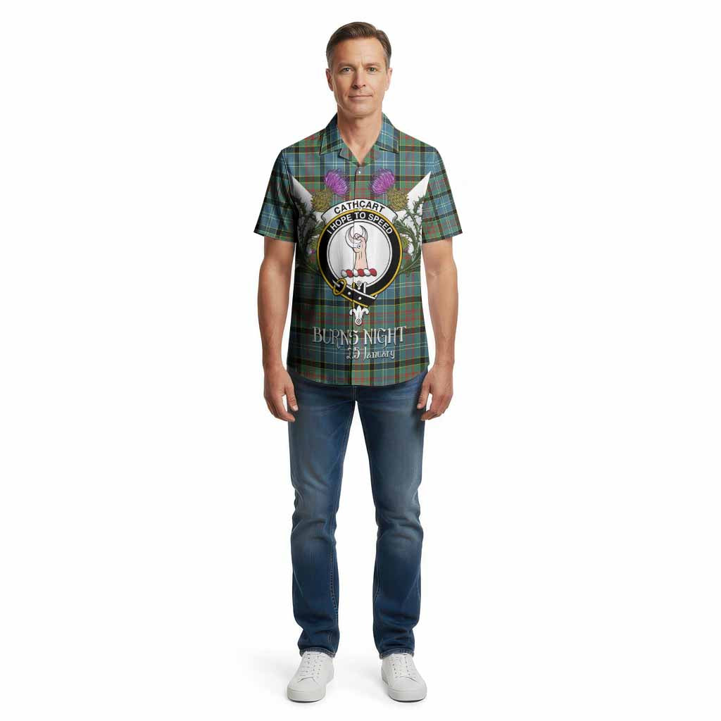 Cathcart Tartan Family Crest Cotton Hawaiian Shirt Scottish Burns Night Thistle Floral