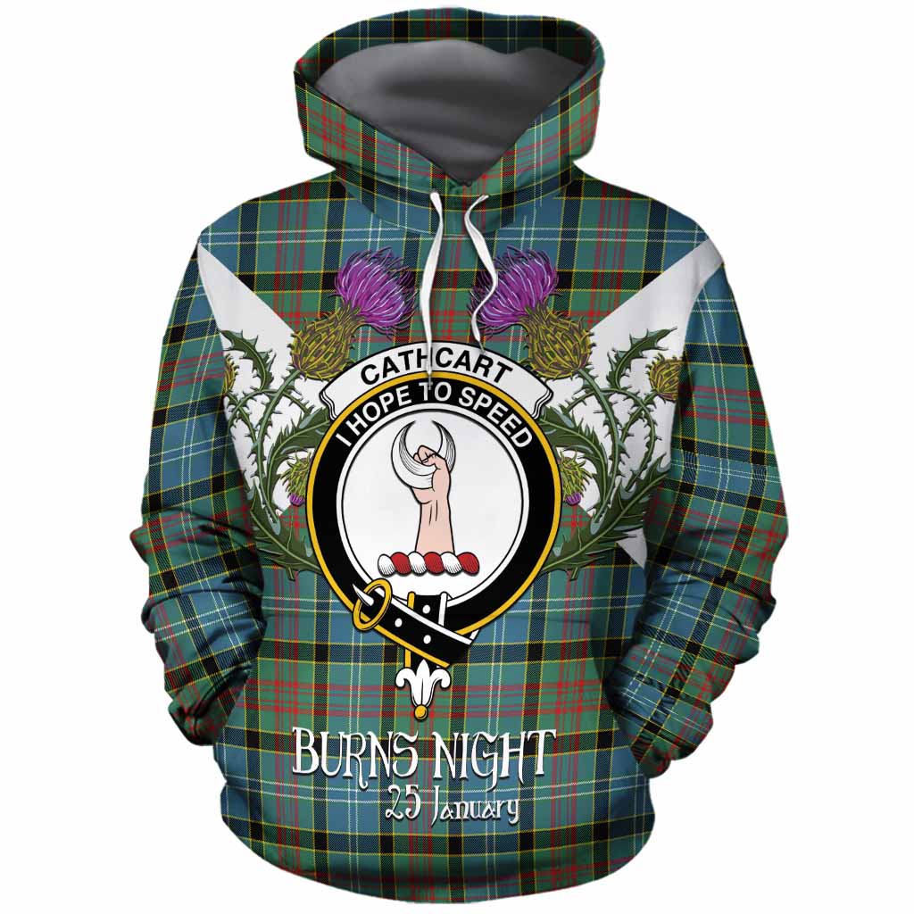 Cathcart Tartan Family Crest Cotton Hoodie Scottish Burns Night Thistle Floral