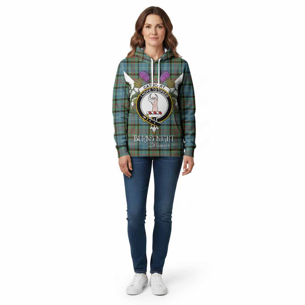 Cathcart Tartan Family Crest Cotton Hoodie Scottish Burns Night Thistle Floral