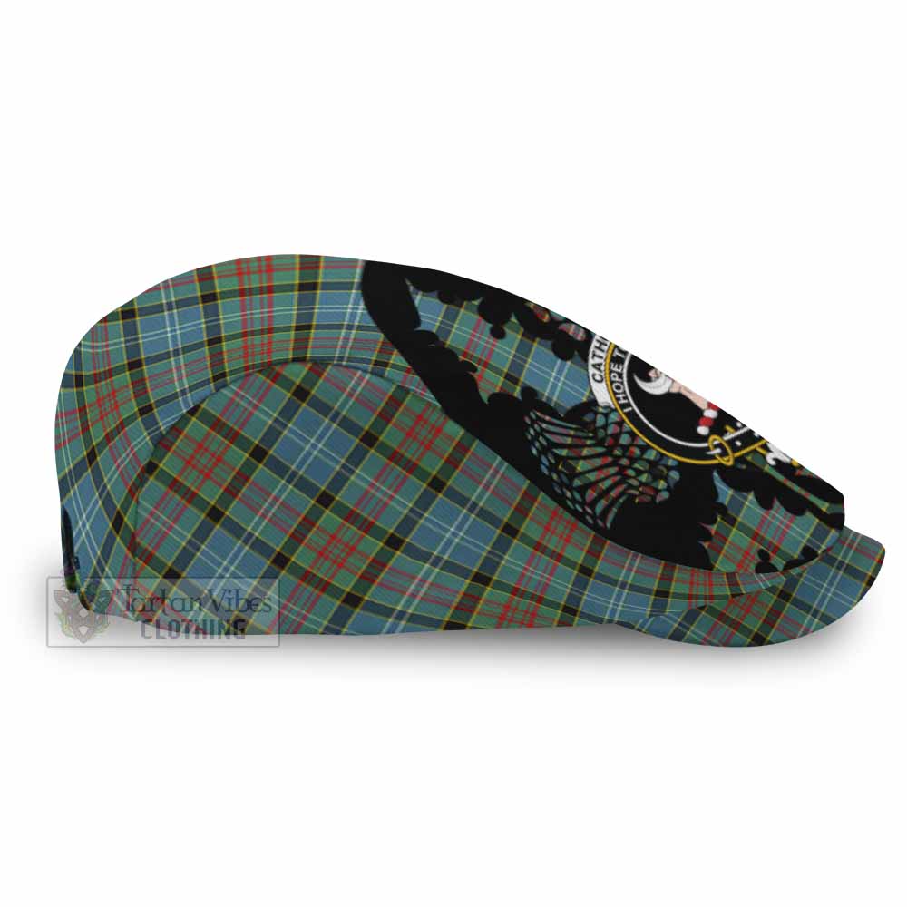 Cathcart Tartan Family Crest Flat Cap, Jeff Cap Scotland Thistle Floral