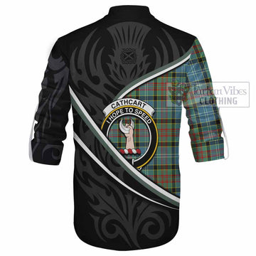 Cathcart Tartan Family Crest Ghillie Kilt Shirt Celtic Scottish Thistle Floral