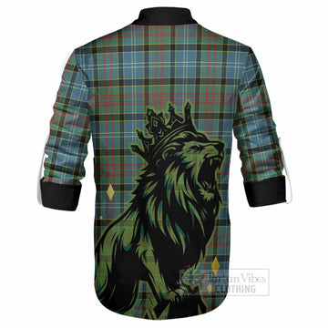 Cathcart Tartan Family Crest Ghillie Shirt Crowned Lion Roaring