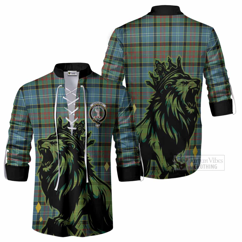 Cathcart Tartan Family Crest Ghillie Shirt Crowned Lion Roaring