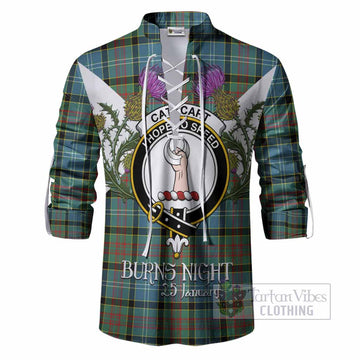 Cathcart Tartan Family Crest Ghillie Shirt Scottish Burns Night Thistle Floral
