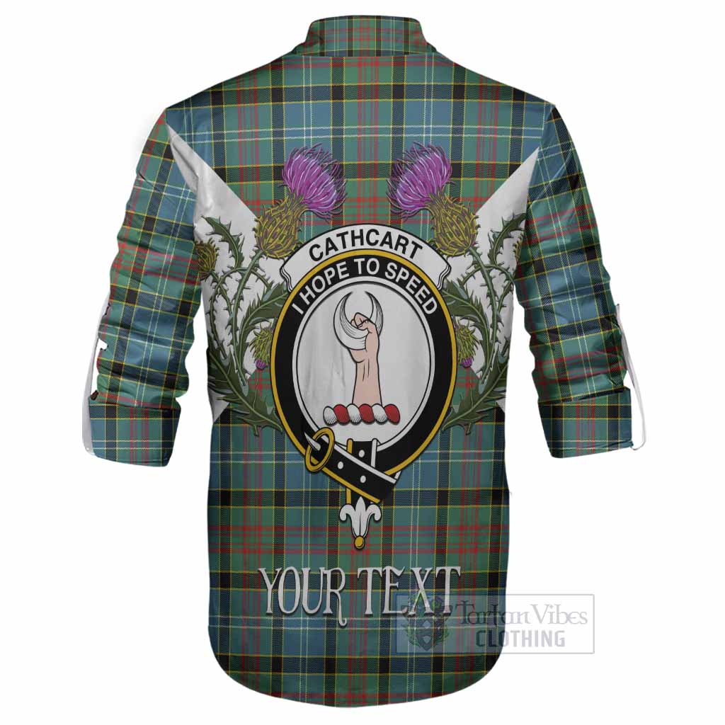 Cathcart Tartan Family Crest Ghillie Shirt Scottish Burns Night Thistle Floral