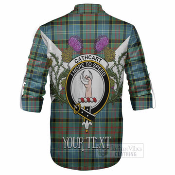 Cathcart Tartan Family Crest Ghillie Shirt Scottish Burns Night Thistle Floral