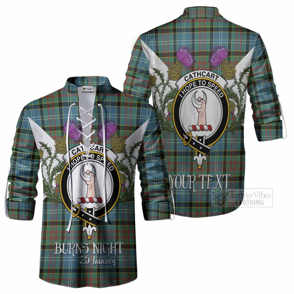 Cathcart Tartan Family Crest Ghillie Shirt Scottish Burns Night Thistle Floral