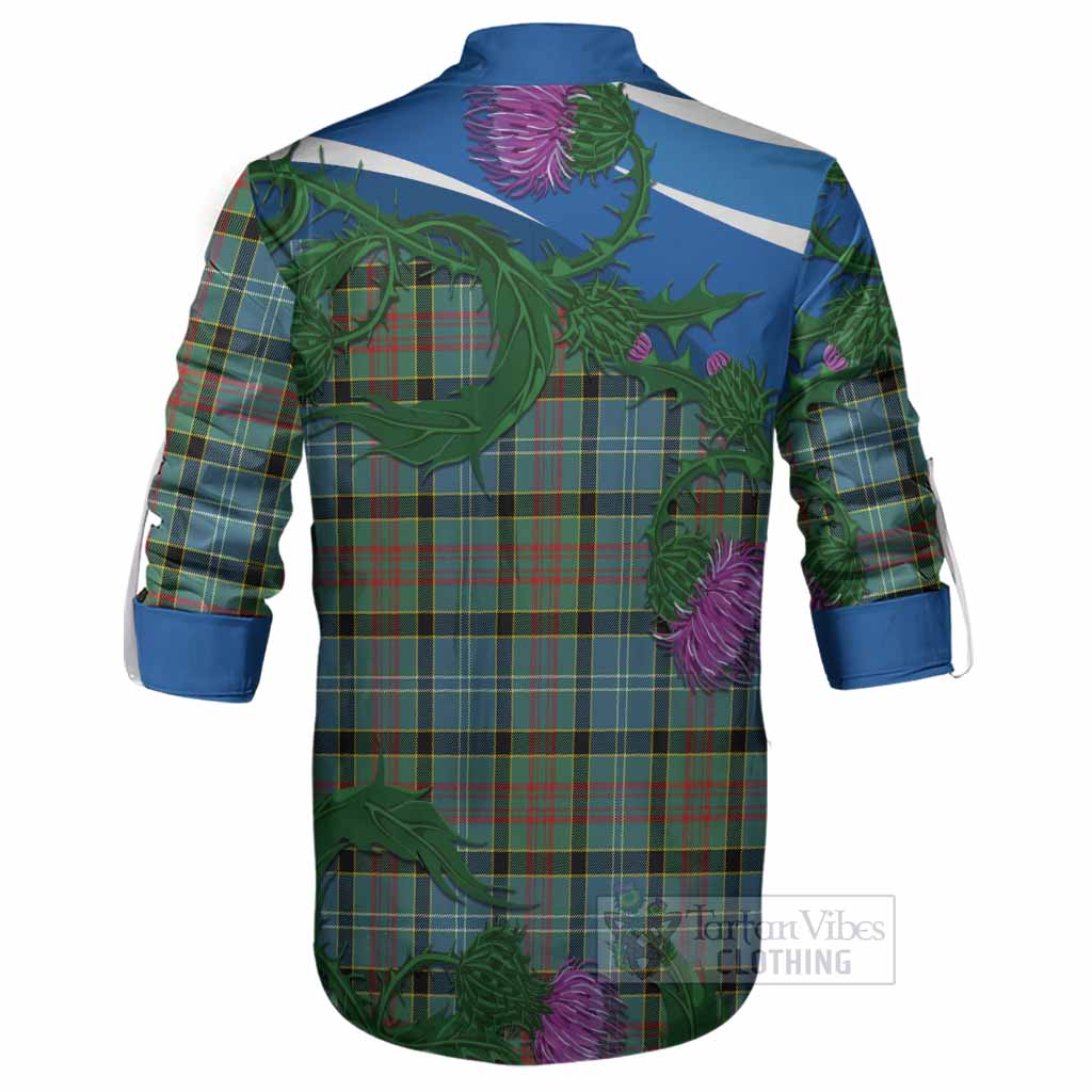 Cathcart Tartan Family Crest Ghillie Shirt Thistle in Minimalism