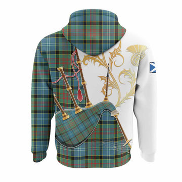 Cathcart Tartan Family Crest Hoodie Bagpipes with Scottish Thistle