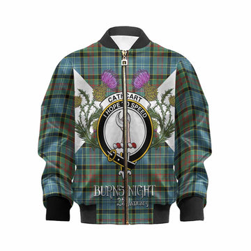 Cathcart Tartan Family Crest Kid Bomber Jacket Scottish Burns Night Thistle Floral