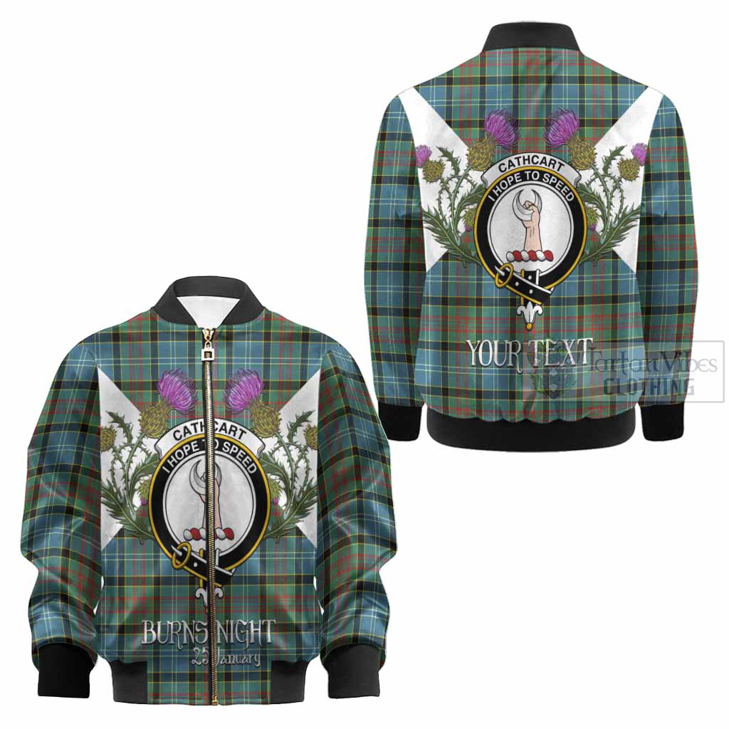 Cathcart Tartan Family Crest Kid Bomber Jacket Scottish Burns Night Thistle Floral